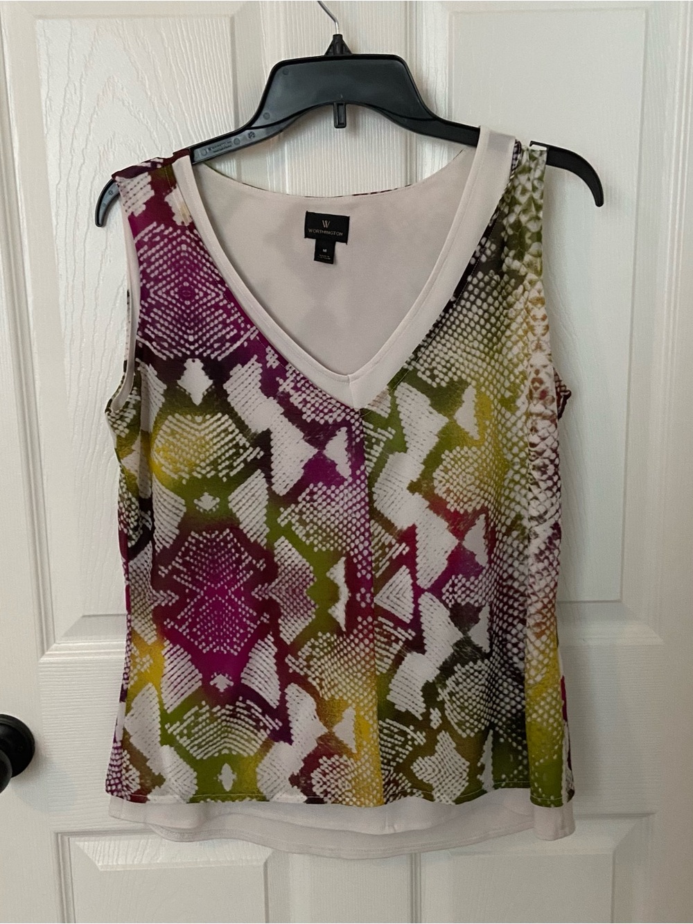 Worthington Multicolor V-Neck Sleeveless Geometric Print Tank